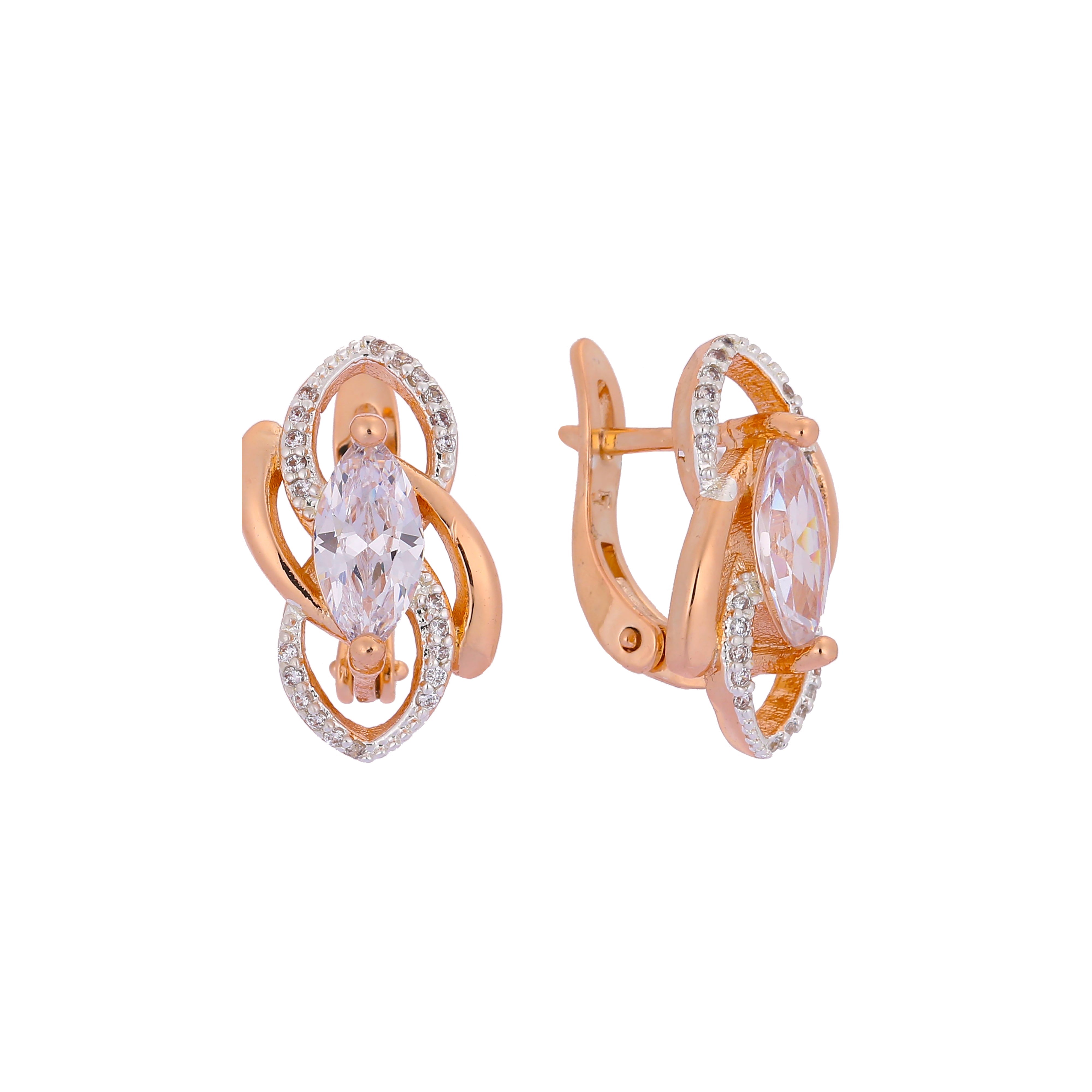 Marquise solitaire earrings in Rose Gold, two tone plating colors