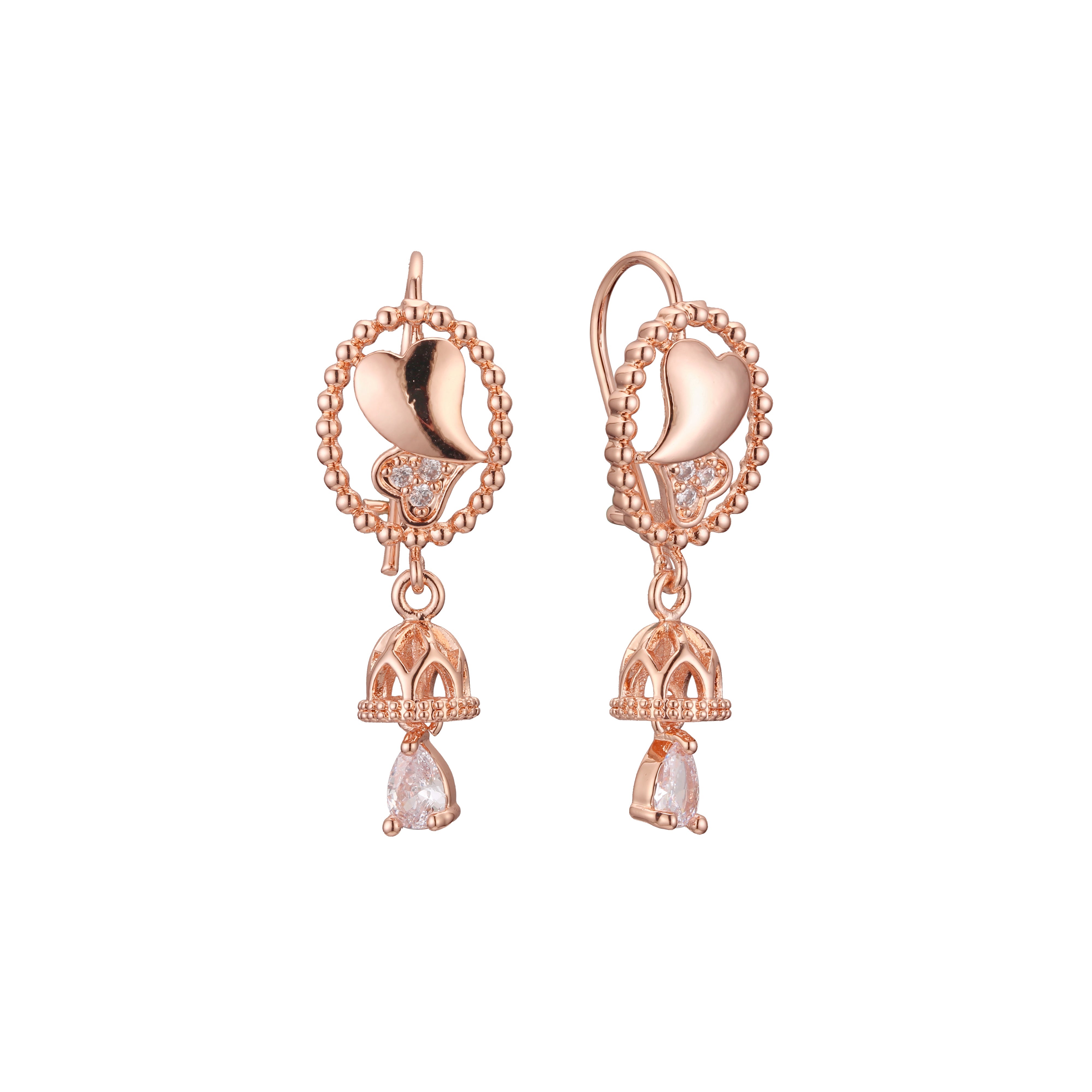 Wire hook beads cluster chandelier drop earrings in 14K Gold, Rose Gold plating colors