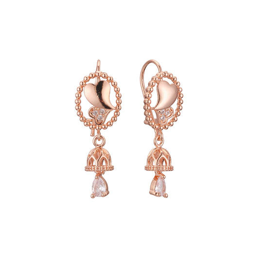 Wire hook beads cluster chandelier drop earrings in 14K Gold, Rose Gold plating colors