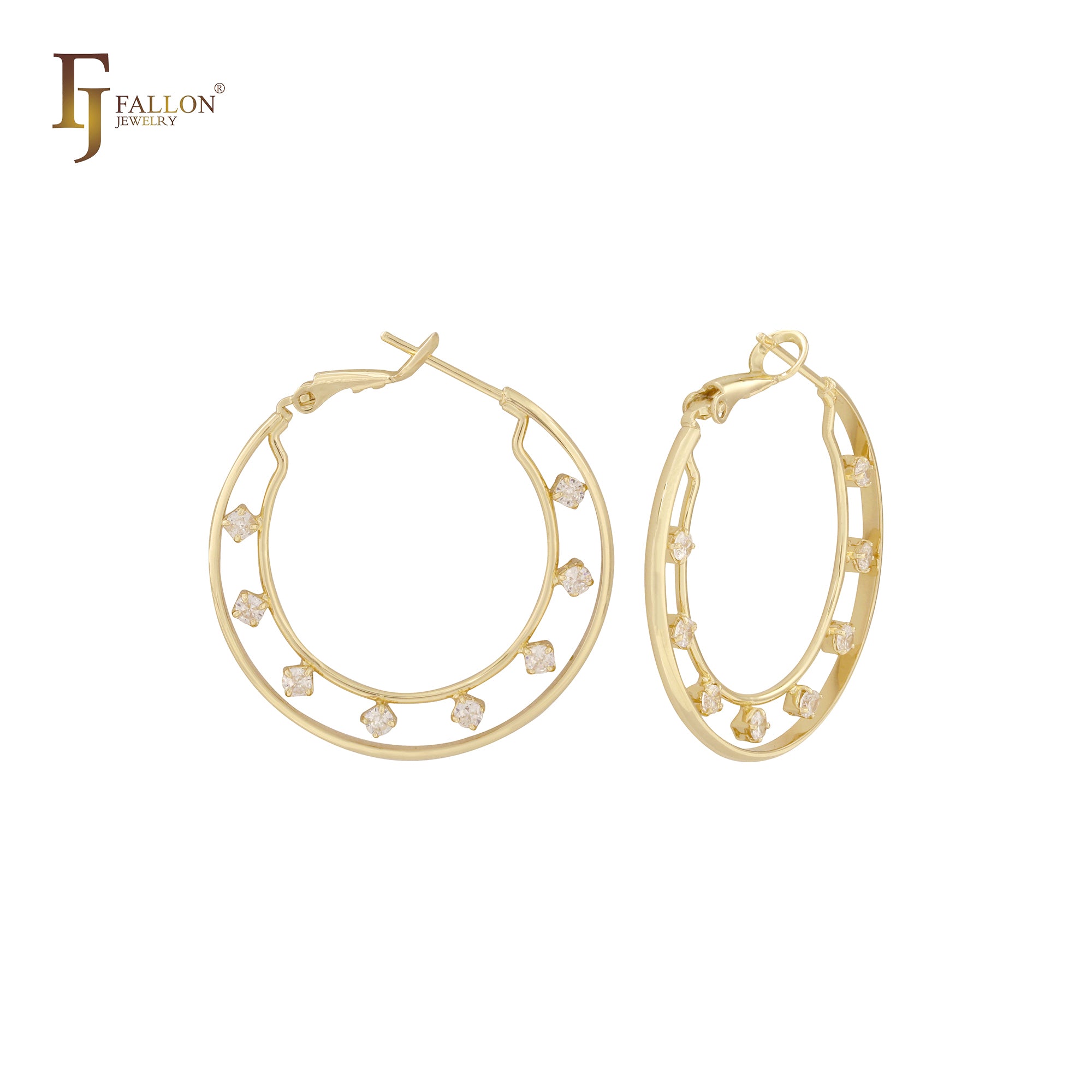 Cluster White CZs dotted 14K Gold Hoop earrings