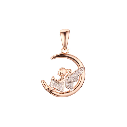 Fairy and the moon pendant in Rose Gold, two tone plating colors