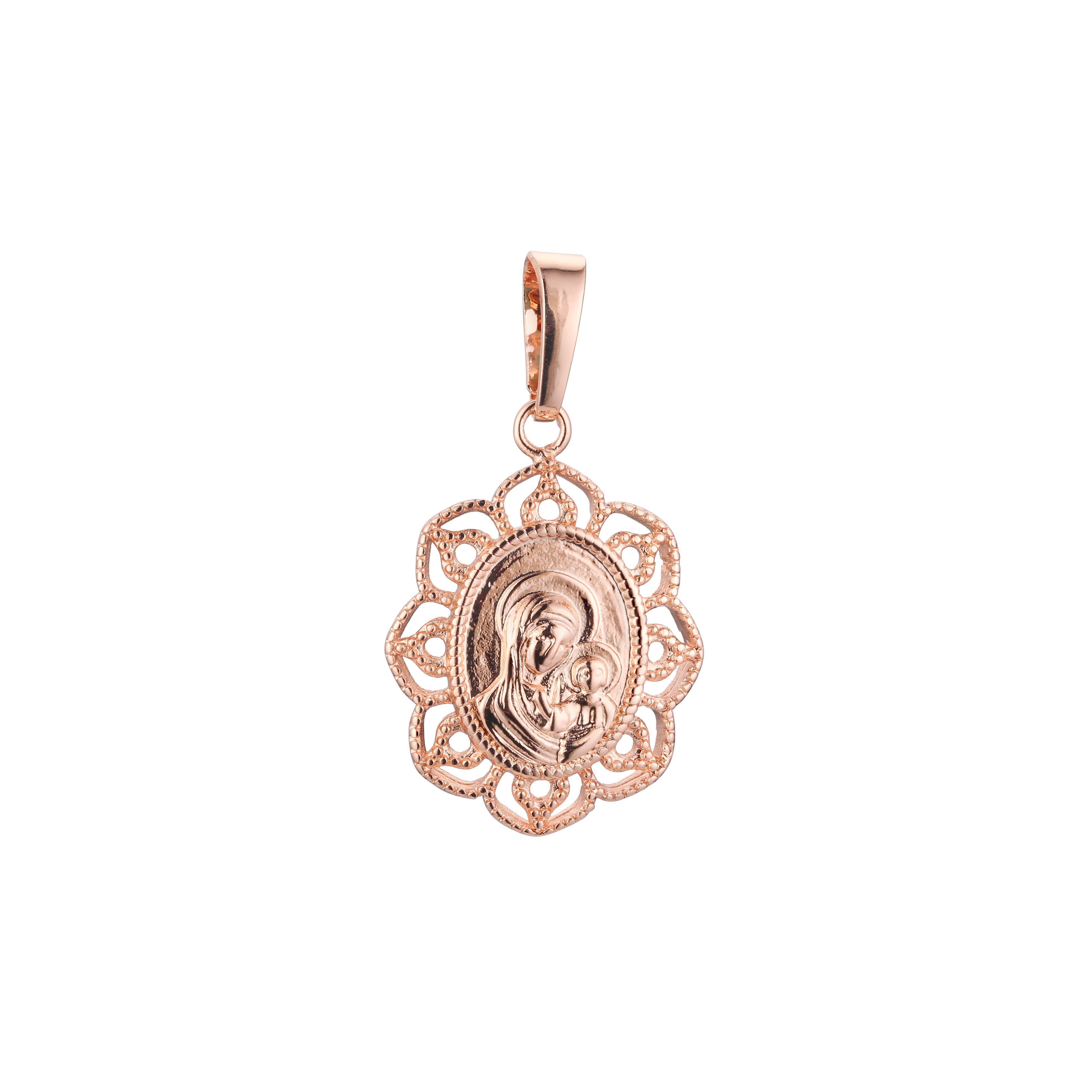 Colgante Virgen María de Kazan en Oro Rosa, baño de Oro 14K colores