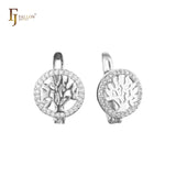 Halo tree and leaves earrings in 14K Gold, Rose Gold plating colors