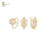 Filigree cluster white CZs 14K Gold, Rose Gold Jewelry Set with Rings