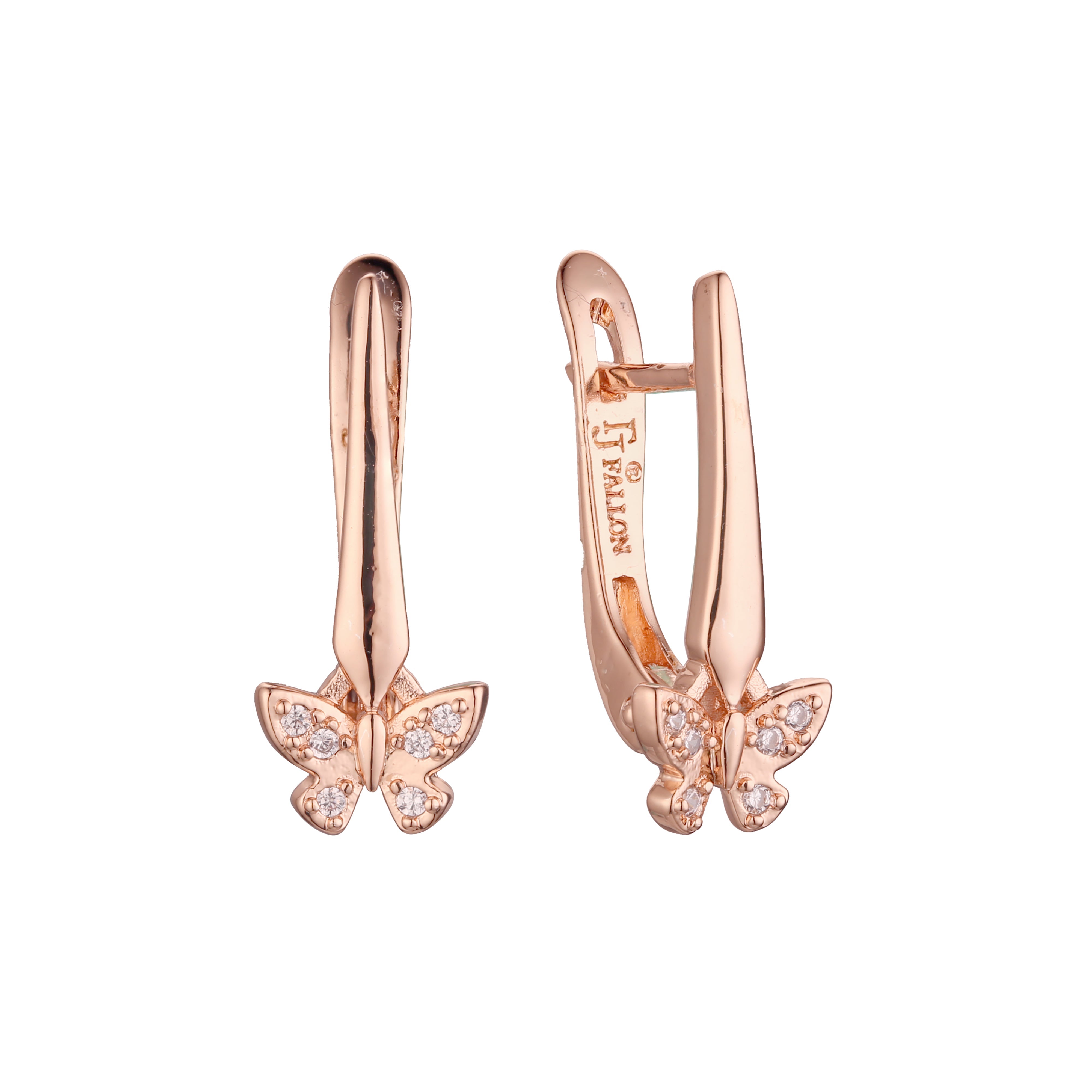 Butterfly earrings in 14K Gold, Rose Gold, two tone plating colors