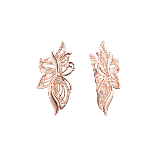 Brincos borboleta Leaves em ouro 14K, cores banhadas a ouro rosa