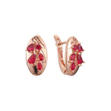 Aretes de racimo de cuatro piedras rojas en oro de 14K, baño de oro rosa en colores