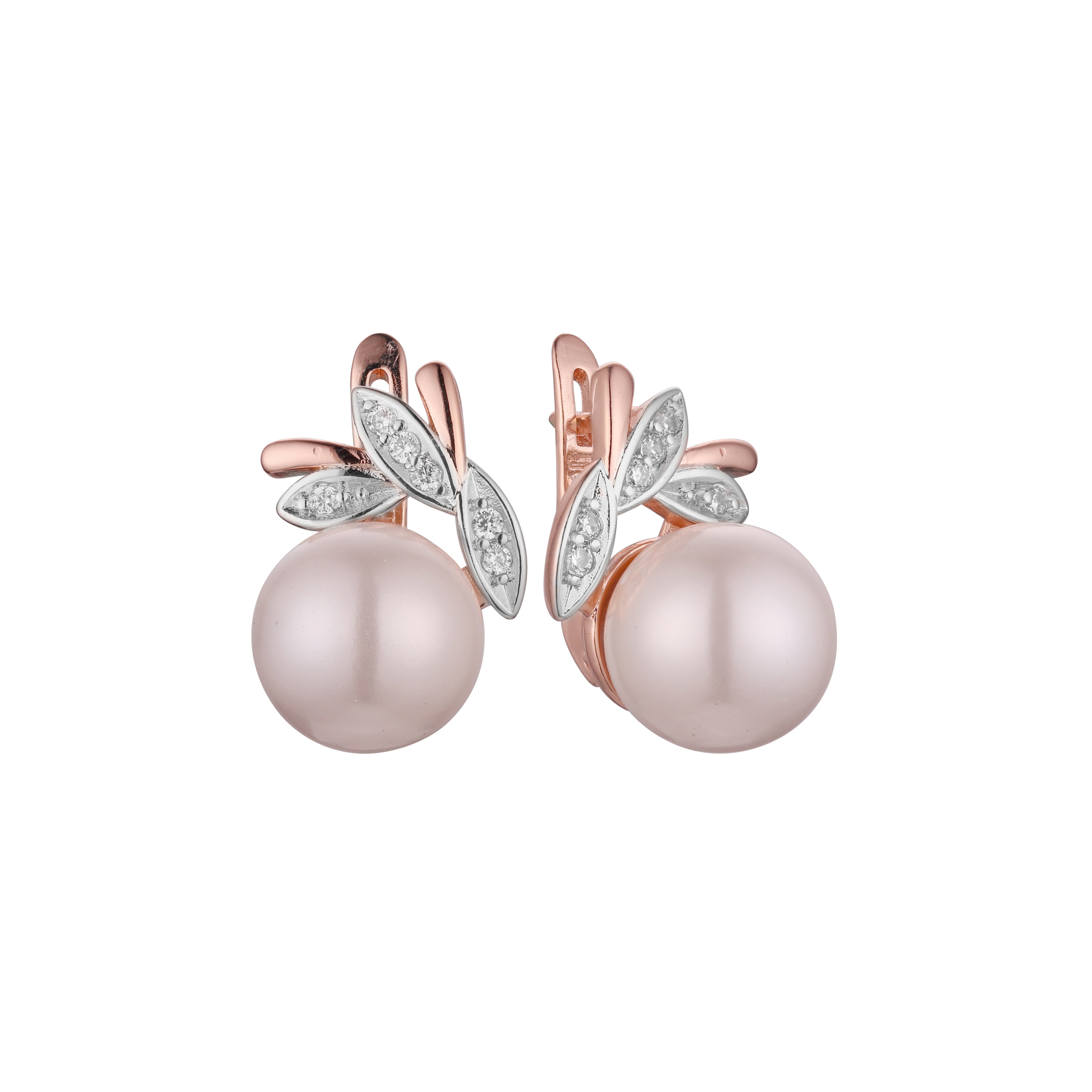 Pearl earrings in 14K Gold, Rose Gold, two tone plating colors