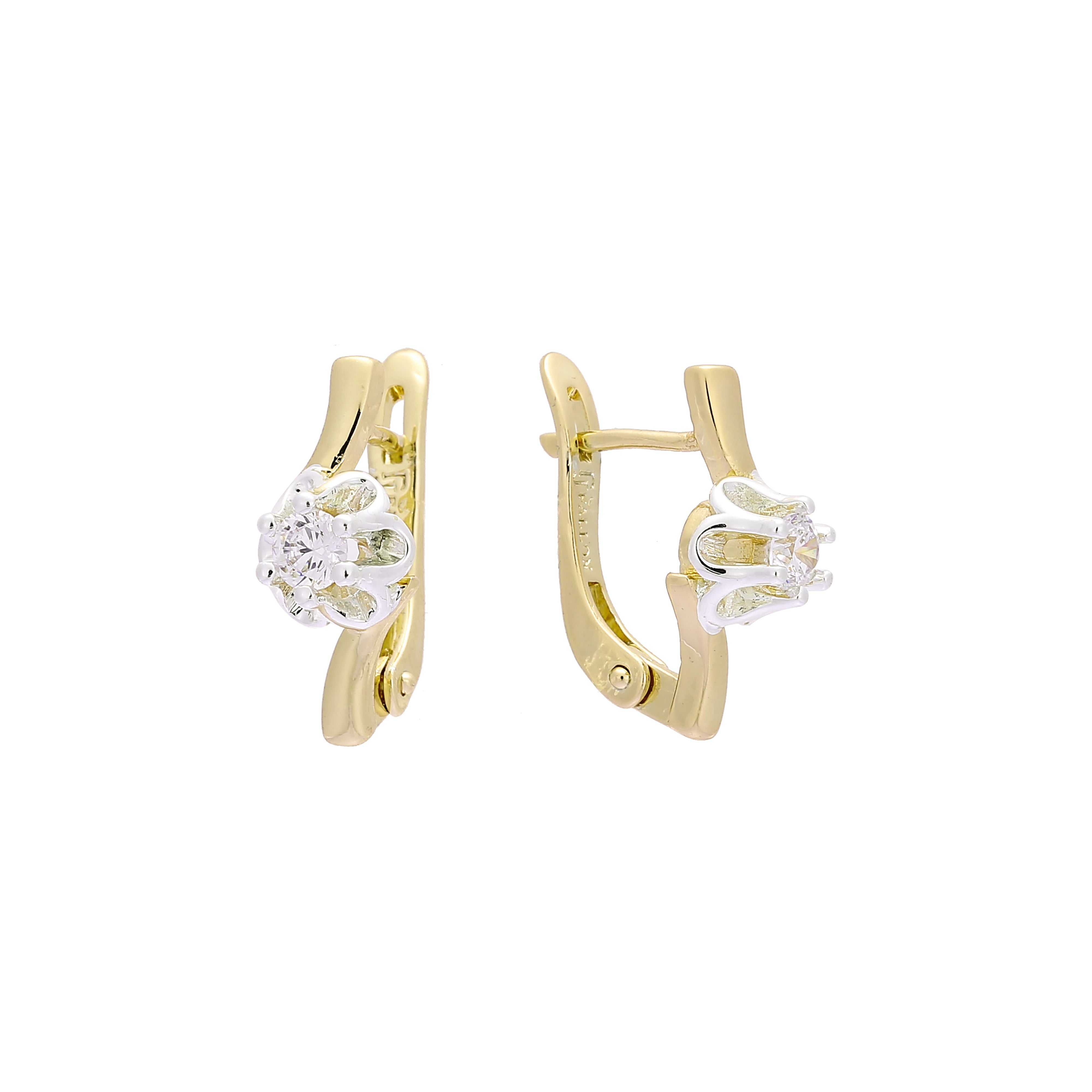 Solitaire flower earrings in 14K Gold, Rose Gold, two tone plating colors