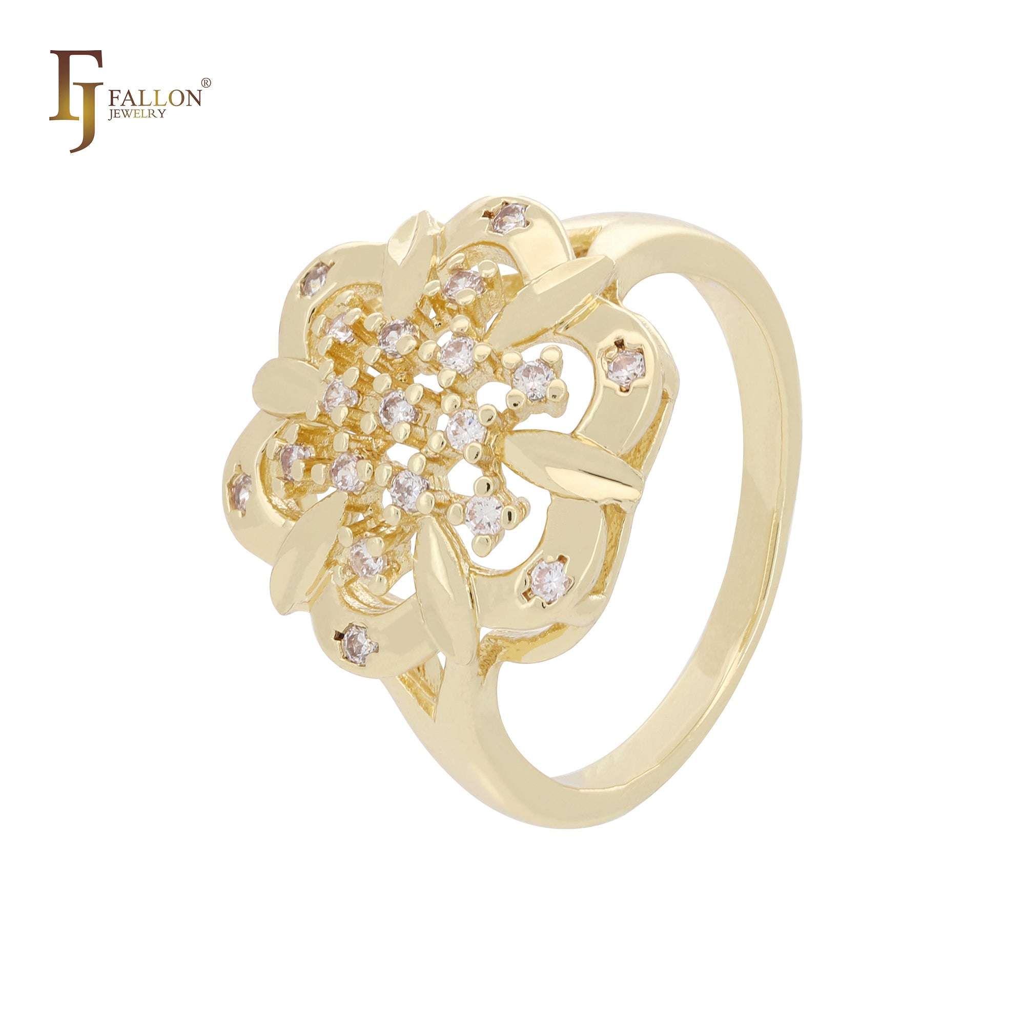 Flower shape cluster White CZs 14K Gold, Rose Gold Rings