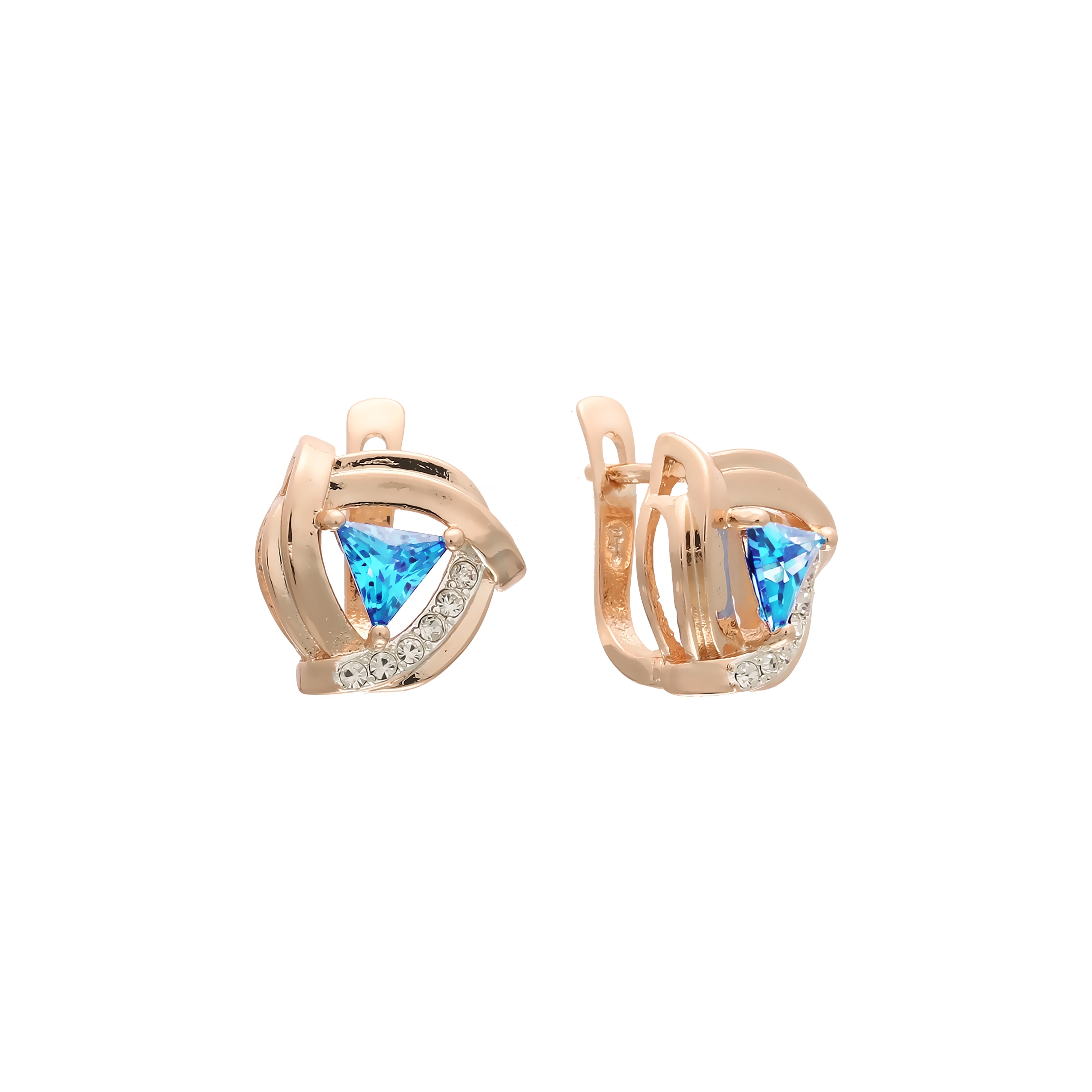 Solitaire triangular earrings in Rose Gold, two tone plating colors