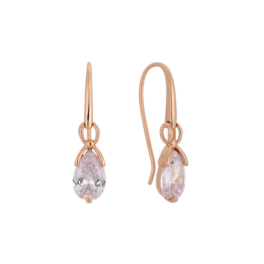 Rose Gold wire hook solitaire teardrop earrings