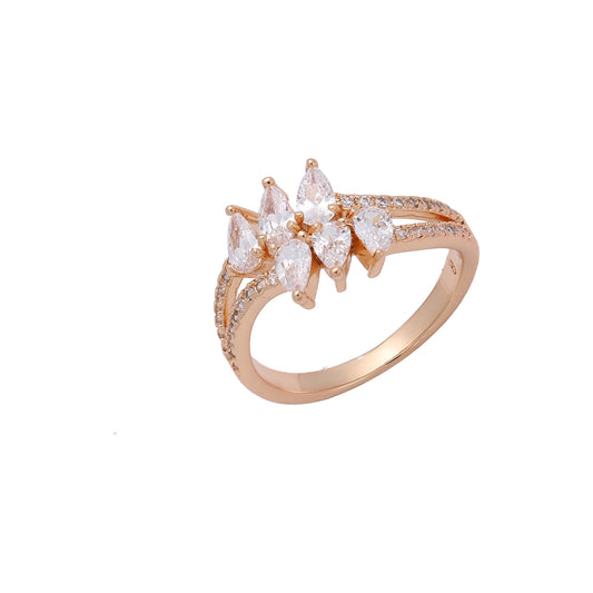 Cluster Six teardrop white cz paved 14K Gold, Rose Gold fashion rings