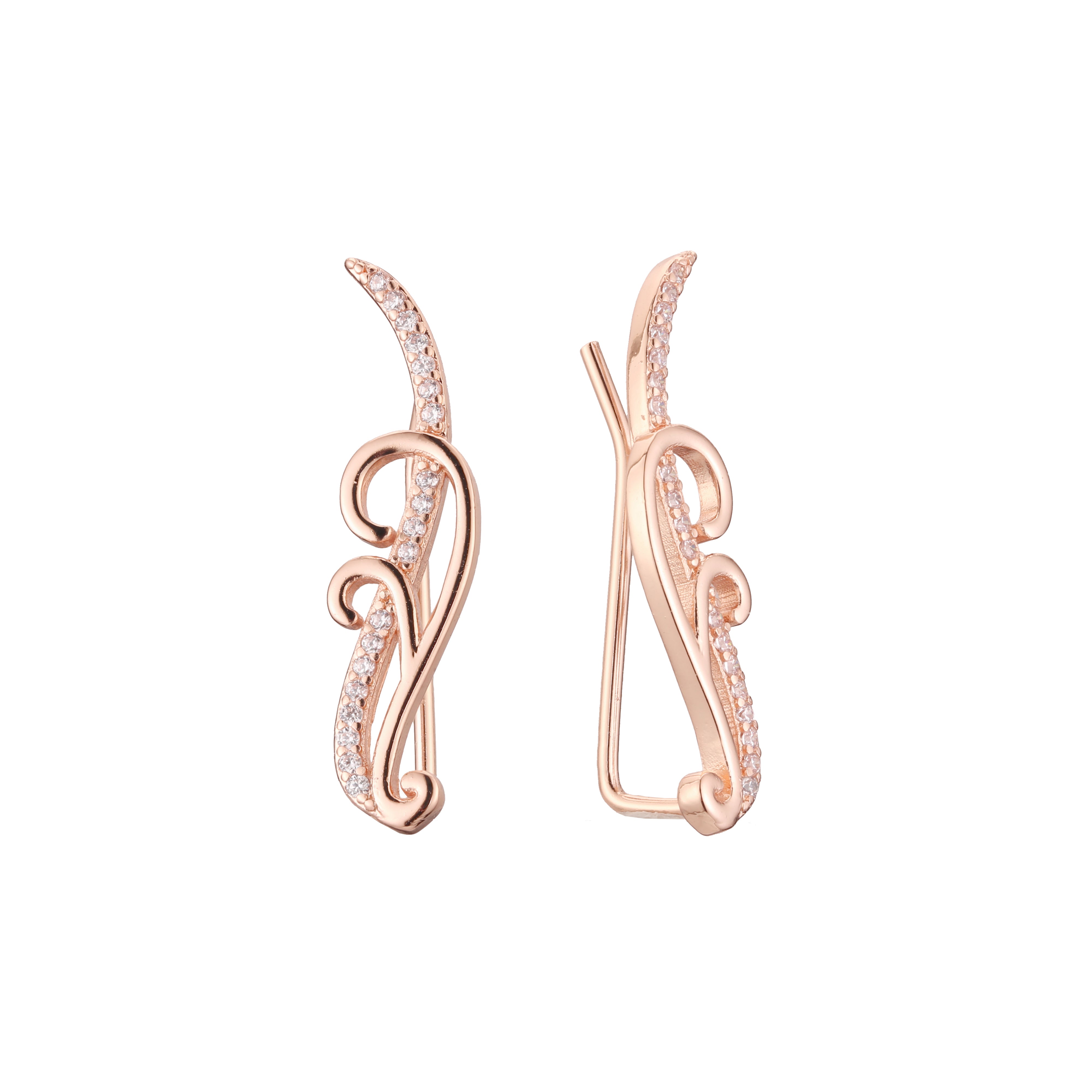 Aretes de oruga en Oro de 14K, baño de Oro Rosa colores