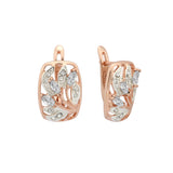 Rose Gold two tone earrings with White stone