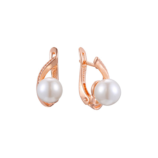 Pearl earrings in 14K Gold, Rose Gold, two tone plating colors