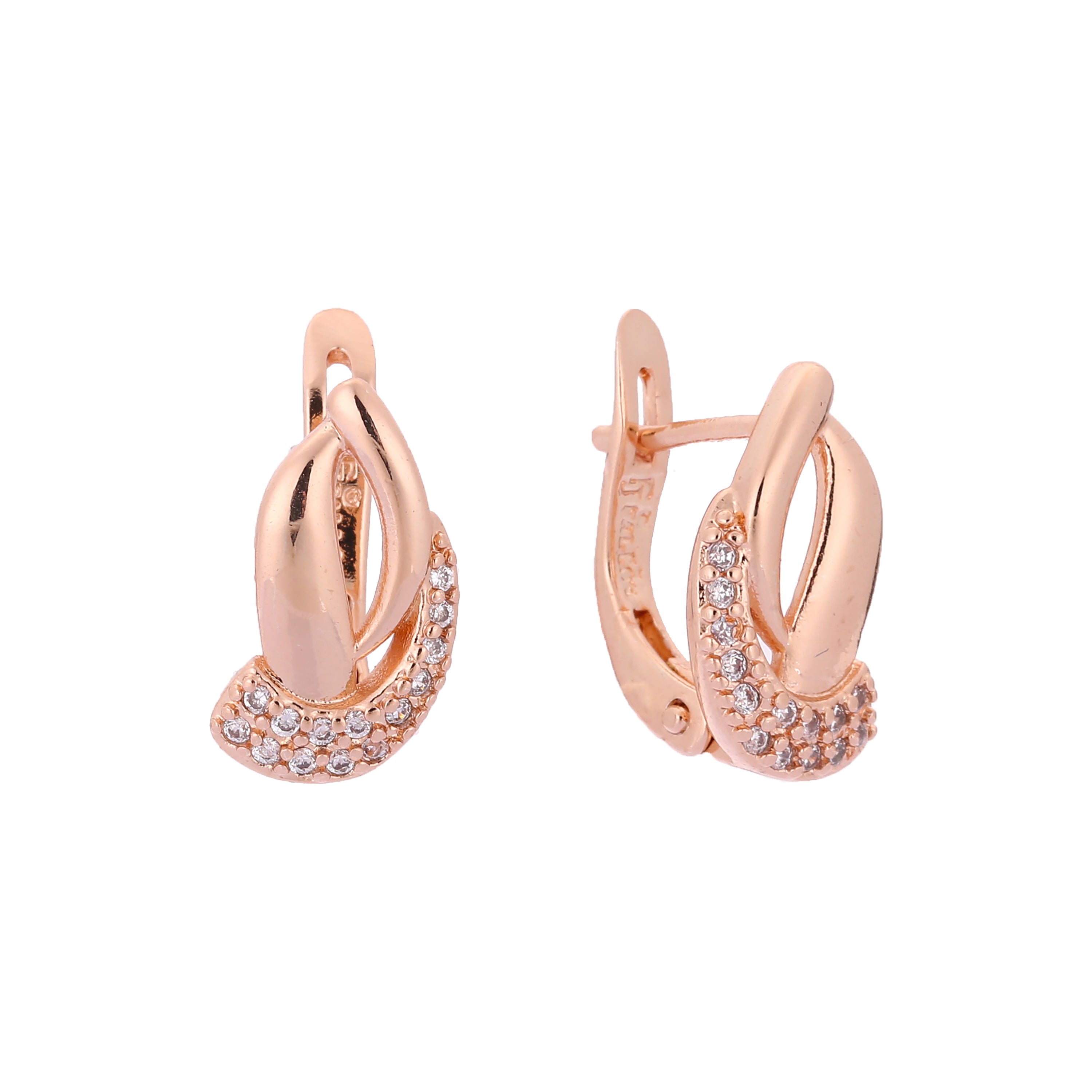 Aretes de dos tonos en oro rosa con pavé de circonitas blancas