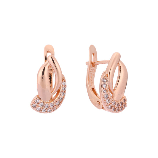 Paved white cz Rose Gold, two tone earrings