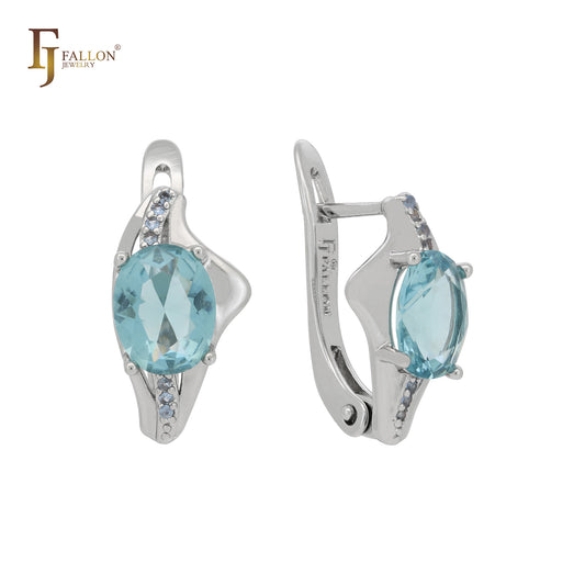 Solitaire lake blue CZ 14K Gold, White Gold earrings