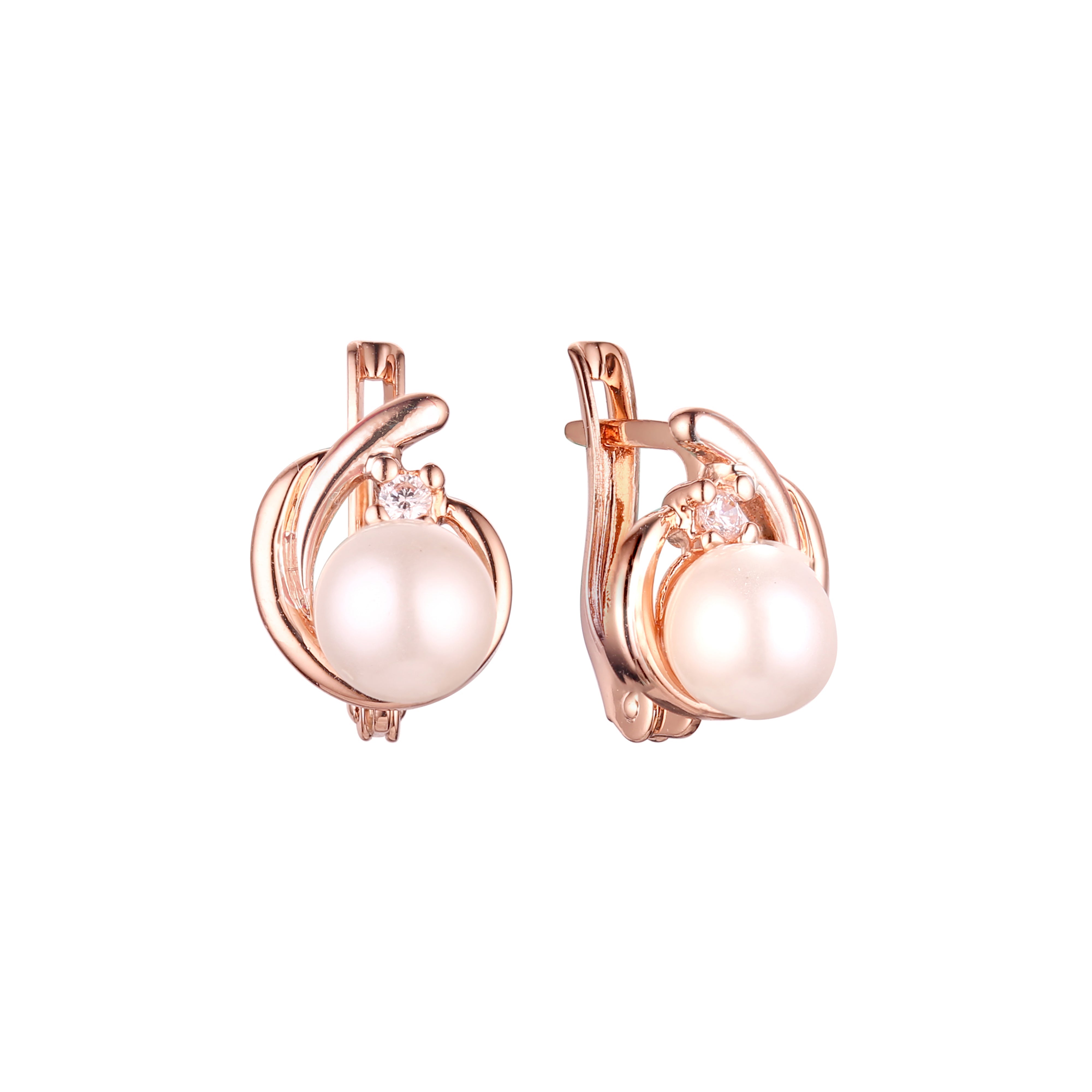 Pearl earrings in Rose Gold, two tone plating colors