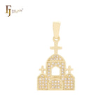 Christian temple cluster whtie CZs 14K Gold pendant