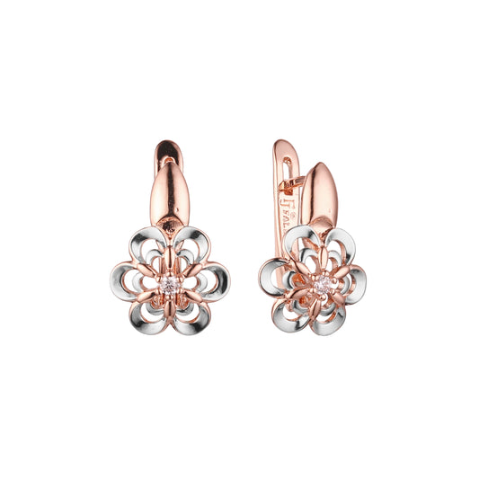 Flower solitaire earrings in 14K Gold, Rose Gold, two tone plating colors