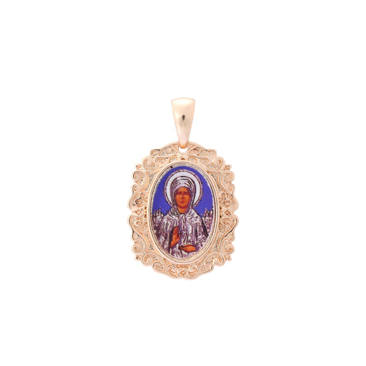Pingente Virgem Maria em ouro rosa, cores banhadas a ouro branco