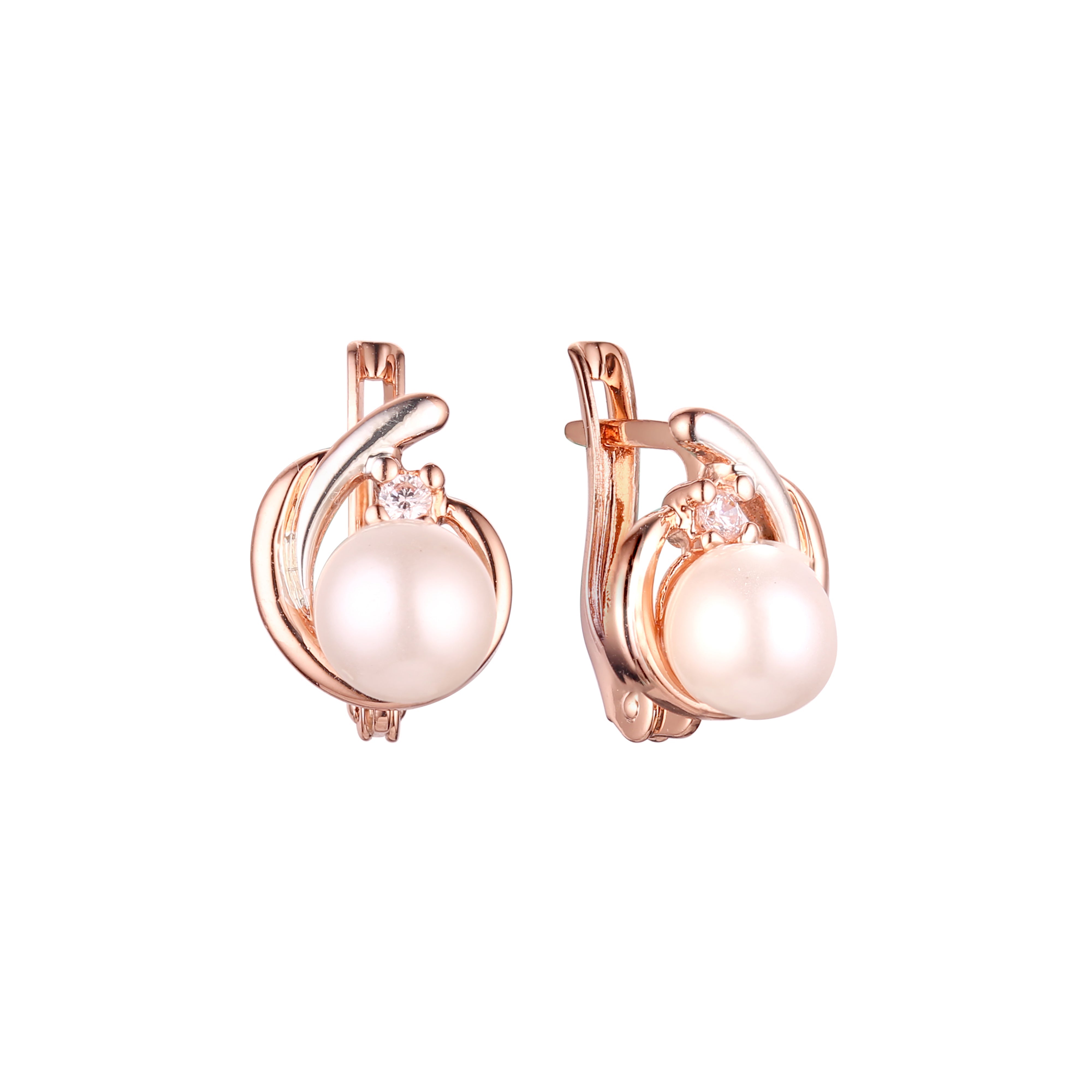 Pearl earrings in Rose Gold, two tone plating colors