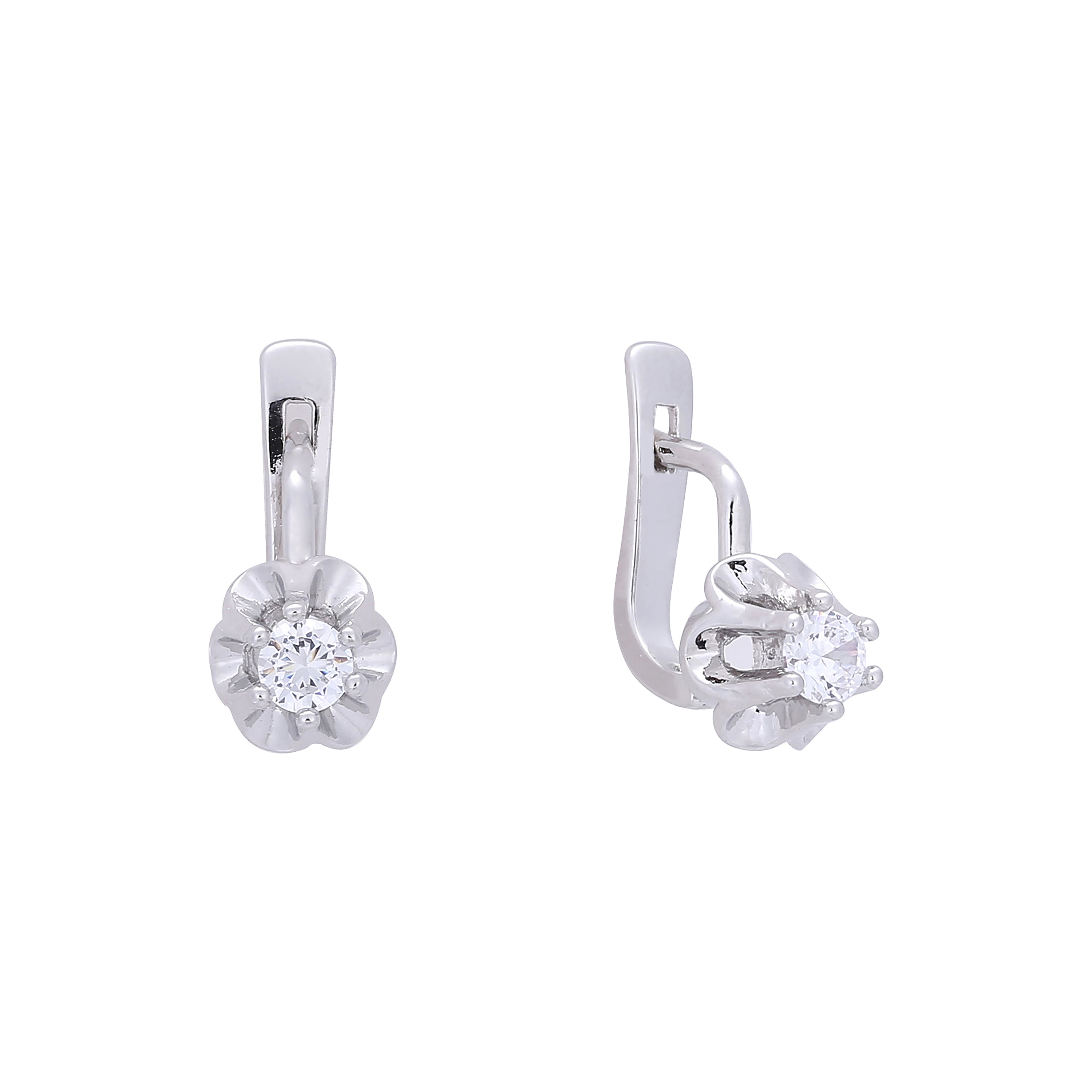 Flor solitaria cz Oro 14K, Pendientes oro rosa