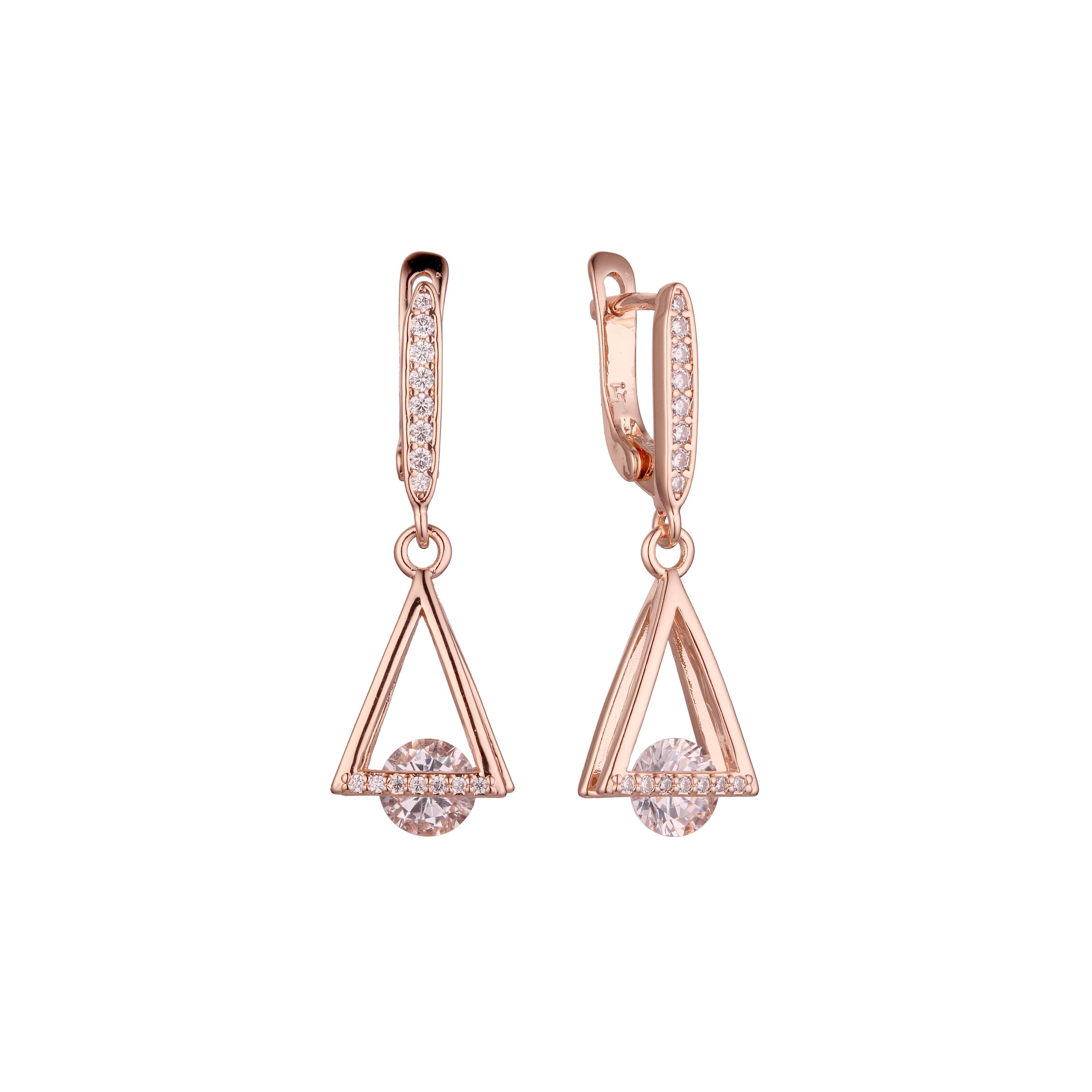 Geometric triangular earrings in 14K Gold, Rose Gold plating colors