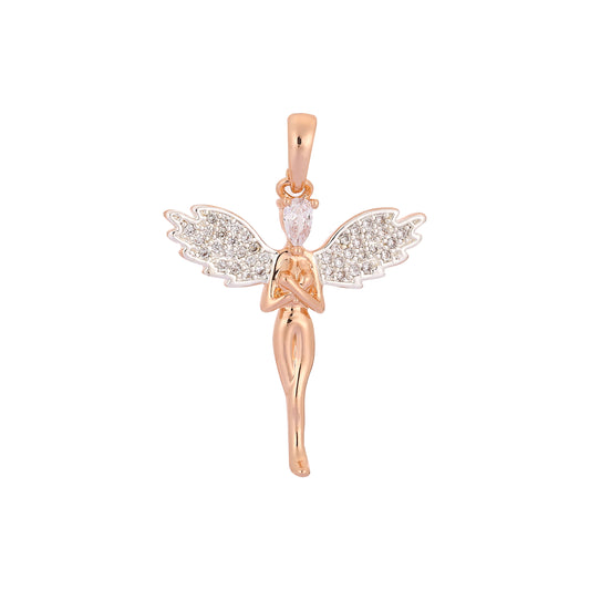 Кластер крыльев ангела белый cz розовое золото двухцветный кулон