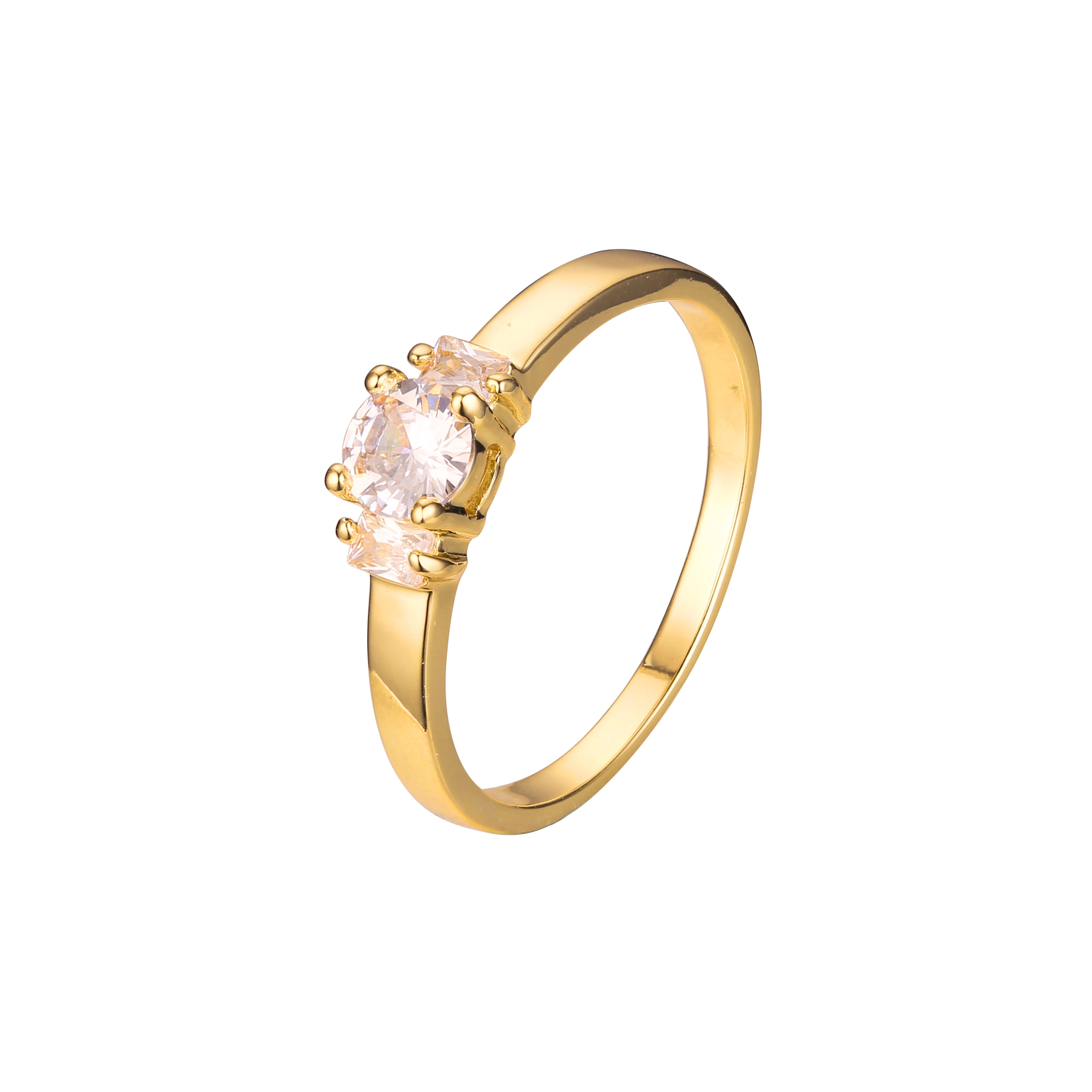 Solitaire rings side with 2 emerald cut stones in 18K Gold, White Gold plating colors