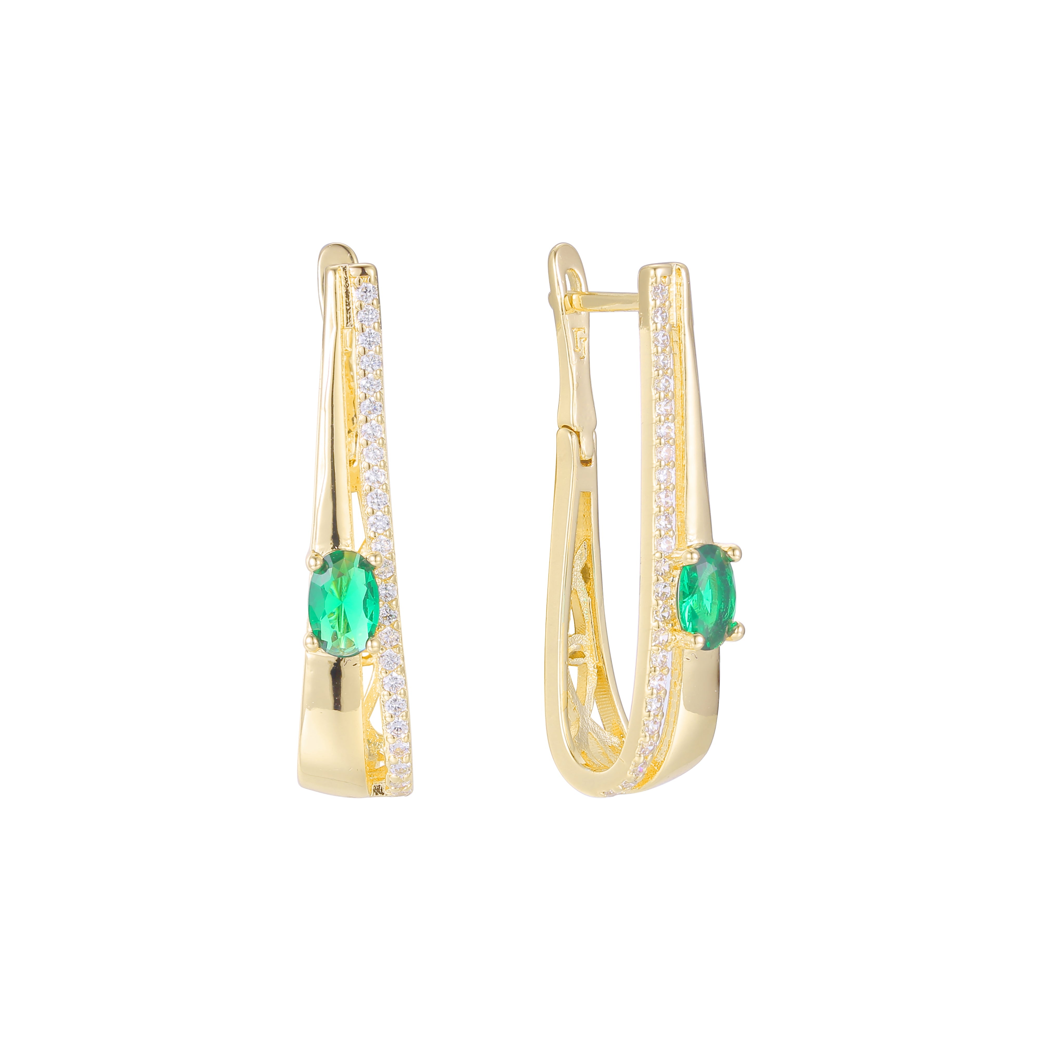 Solitaire small Emerald earrings in 14K Gold, Rose Gold, two tone plating colors