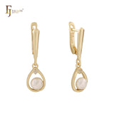 Pearl drop paved white gold earrings