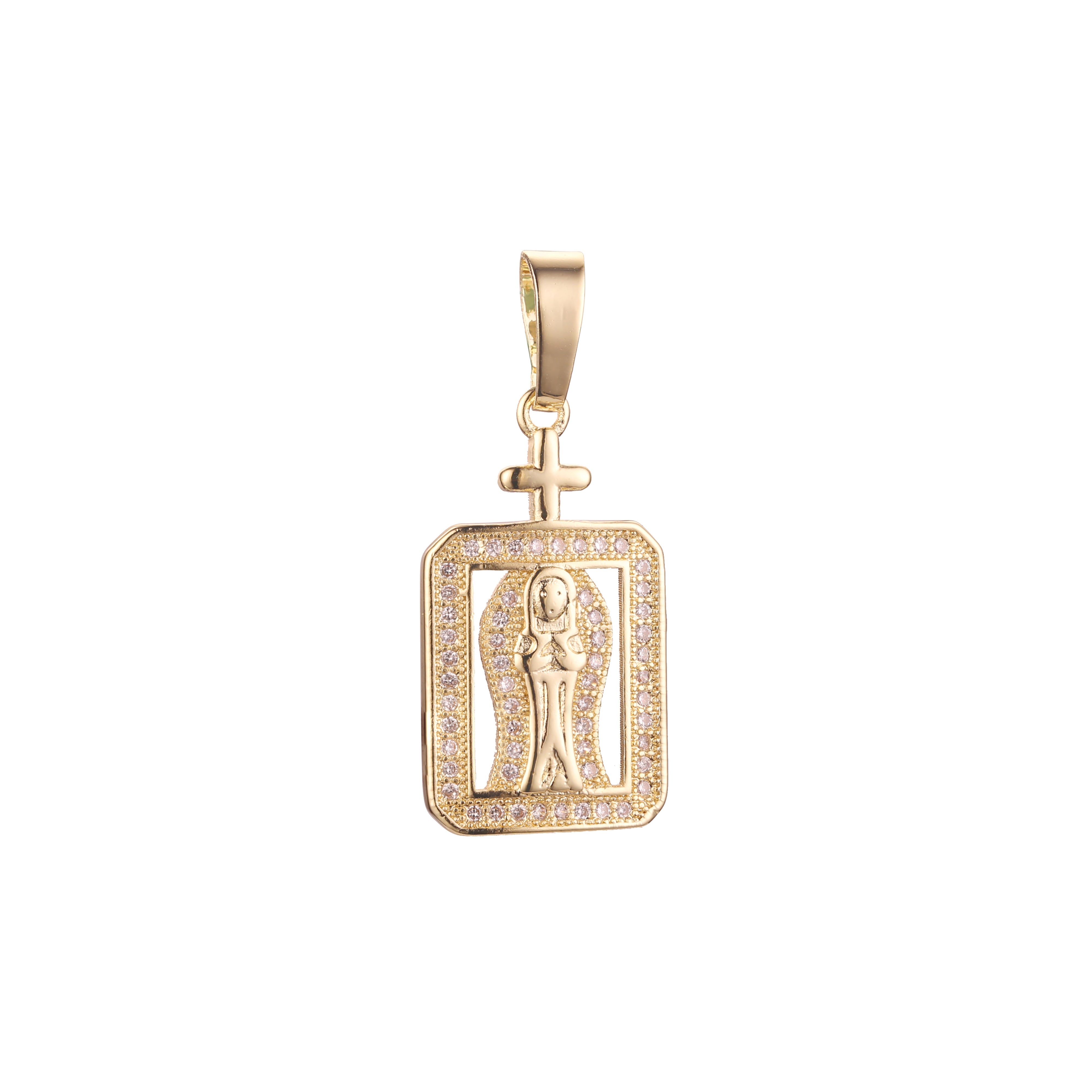 Colgante Cruz con Virgen de Guadalupe bañado en Oro de 14K colores